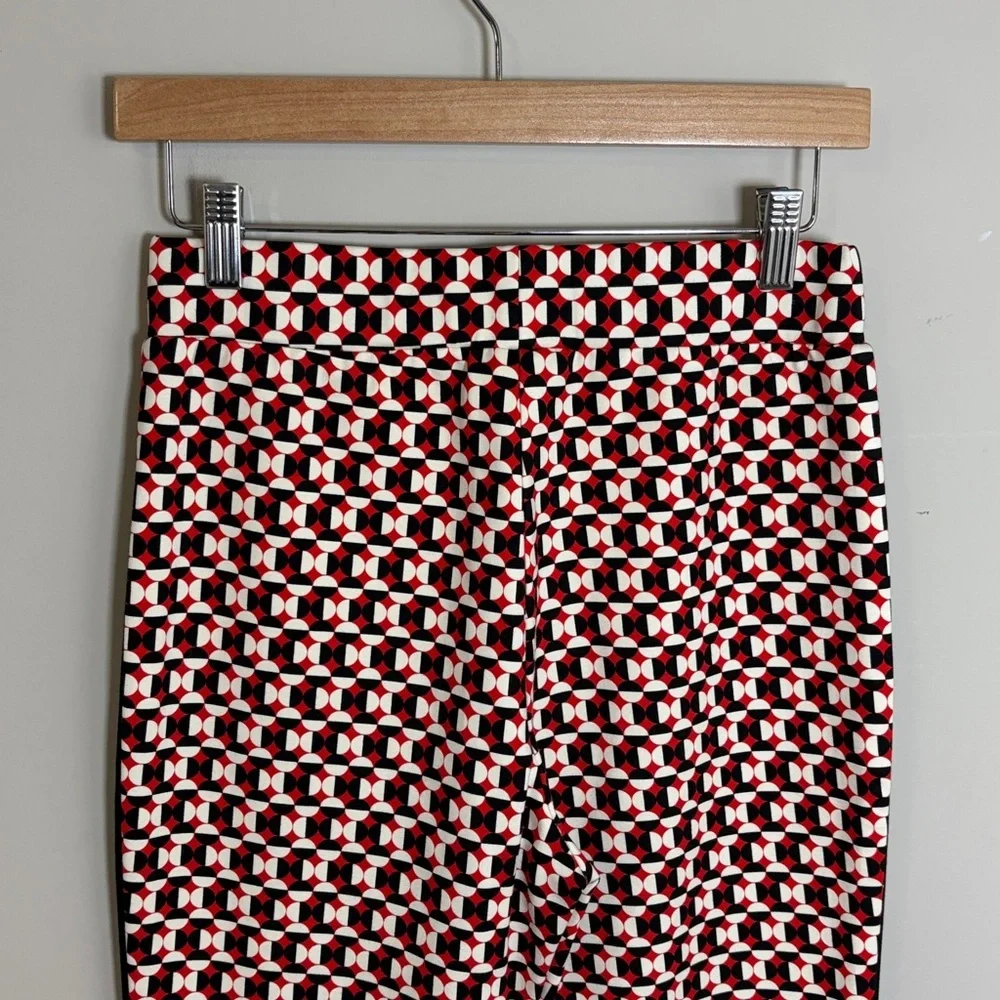 Anthropologie Maeve The Margot Kick Flare Pants Red Geometric Pull On Sz XS - Picture 9 of 15